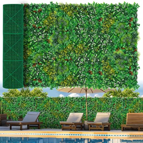 Grooy Grass Wall, Artificial Tropical Boxwood Panels 60"x120"(50 SQFT), Privacy Hedge Fence Screen with UV Protection, Greenery Backdrop for Indoor Home Wedding Decor and Outdoor Patio Backyard - color: Tropical, size: 60''x120''