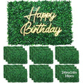 18 Pcs 24"x16" Artificial Grass Wall Panel, Neon Sign 16.5" x 12.2" with Dimmable Switch for Indoor Outdoor Patio Balcony Greenery Garden Privacy Fence Party Wedding Birthday Decor(Happy Birthday) - style: Happy Birthday