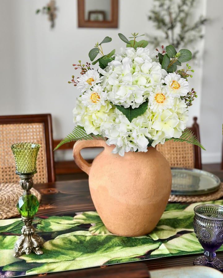 Hydrangea Artificial Flowers, 12PCS Mixed White Faux Flowers with Hydrangea & Daisies, Up to 17.3 Inch Long Silk Fake Flowers for Vase DIY Wedding Bouquet Party Centerpieces Arrangement Home Decor - color: Hydrangea, White