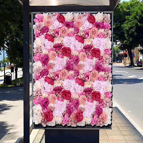 6 Pcs Flower Wall Panels, 23.6"x15.7" Artificial Flower Wall Backdrop Fuchsia Floral Panel with 3D Rose, Dahlia, Peony, Chrysanthemum for Wedding Party Nursery Home Decor - color: 6pcs Rose+dahlia+peony+chrysanthemum