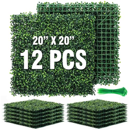 KASZOO 12 Pack 20"x20" Grass Wall Panels - Artificial Boxwood Panels for Greenery Wall Backdrop, Faux Greenery Grass Wall for Fence, Balcony, Patio, Home Decor, Outdoor Privacy Panels, 33 Sq. Ft. - size: 12 Pack, 20in x 20in