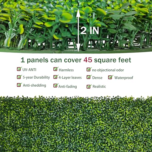 ODTORY Artificial Boxwood Roll Panels: 40 X 160 in(45 sqft) UV-Anti Artificial Ivy Privacy Fence Wall Screen for Indoor Outdoor Green Grass Wall Decor & Ivy Fence Covering Privacy - size: 40 X 160 IN