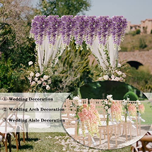 Dailisen 3 Strands 40'' Silk Purple Wisteria Artificial Flowers, Fake Wisteria Floral Hanging Plant Garland, for Home Decor, Party, Floor Vase, Balcony, Wedding Arrangement Decoration (Purple) - color: Purple