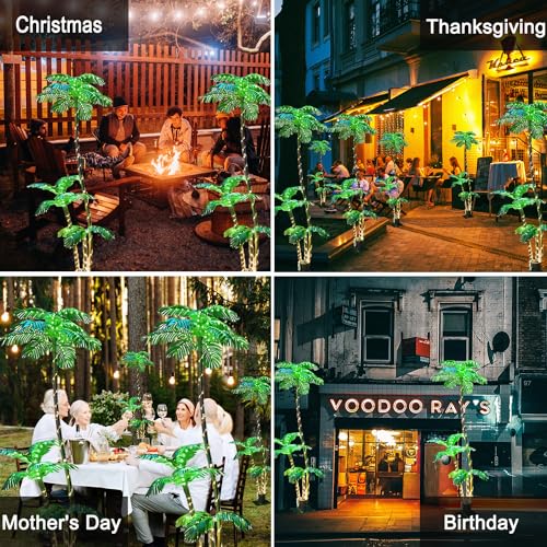 SOSHOT 7FT Lighted Artificial Palm Tree with Three Trunks and 260 LED Lights - Ideal for Outdoor/Indoor Use, Perfect for Tiki Bars, Patios, Homes, Offices, Beaches, Yards Pool, and Cruise Party - style: 7FT Electric