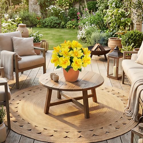 Briful Artificial Hibiscus Flowers in Pot, 14.1" Faux Tropical Flower Plant for Outdoor Porch, Potted Yellow Hibiscus Tabletop Decor for Living Room, Dining Table, Kitchen, Office, Indoor Home Décor - color: 14'' Yellow