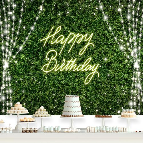 Riyidecor Green Happy Birthday Backdrop Polyester Fabric for Woman Rustic Spring Leaf Grass Neon 8Wx6H Feet Plant Botanical Leaves Nature Photography Background Birthday Baby Shower Photo Studio Shoot - color: D-Green Birthday（Light）, size: 8Wx6H