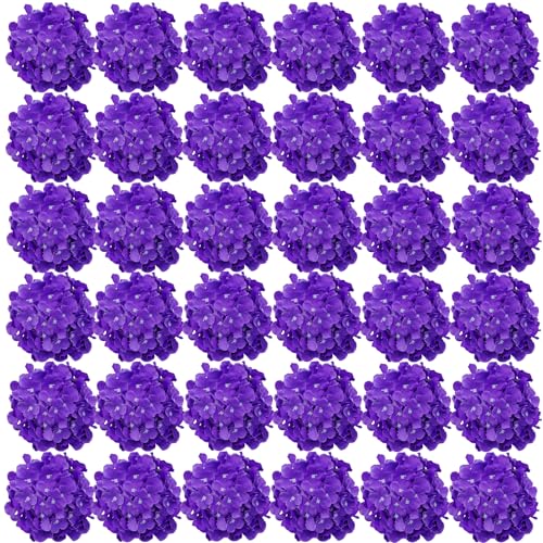 FagusHome Silk Hydrangea Heads 36 Pcs Artificial Flowers Heads and 3 Dozens Stems Fake Hydrangea Flowers with Stems for Home Wedding Decor (Light Purple) - color: Light Purple