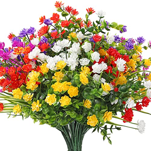 WILLBOND 12 Bundles Artificial Flowers Outdoor, UV Resistant Faux Artificial Plants Shrubs Plastic Flower Bulk for Hanging Planter Porch Window Home Spring Summer Decor(Multi Color) - color: Multi Color