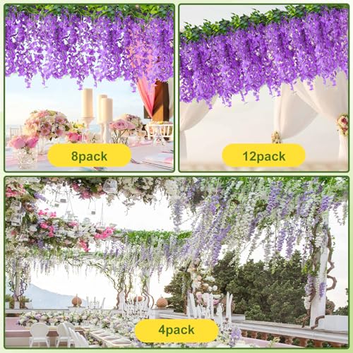 Alotiki Wisteria Artificial Flowers Garland,10Pcs Total 60ft Silk Fake Purple Wisteria Flowers Hanging for Home Garden Wedding Arch Party Indoor Outdoor Decor(10,Purple) - color: Purple, size: 10