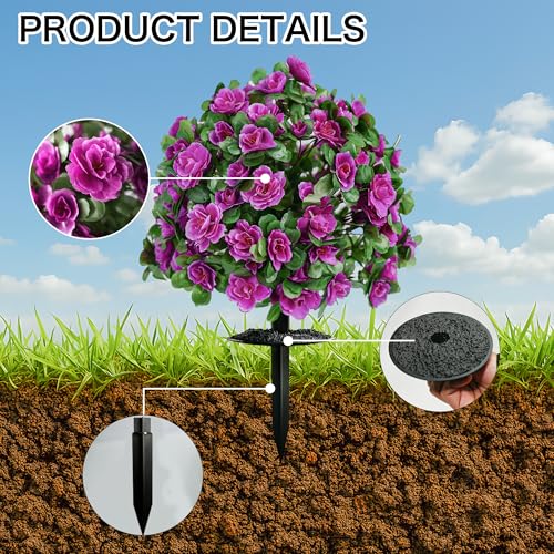 Artificial Flowers for Outdoors, Faux Outdoor Plants Fake Plants Topiary Balls Artificial Outdoor Set of 2 with Ground Spike for Home Front Porch Patio Garden Decor (Rose Purple) - color: Rose Purple