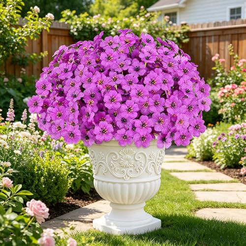 AmyHomie 20 Bundles Artificial Flowers for Outdoor Outside Spring Summer Decoration UV Resistant Faux Flowers No Fade Fake Plastic Plants Garden Porch Window Box Decorating (Purple) - color: Purple, size: 20