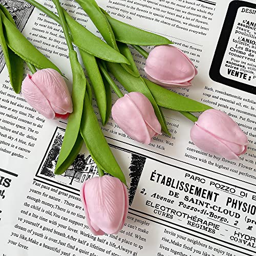 UKELER 24 Pcs Artificial Pink Tulip Flowers Faux Tulips with Stems PU Real Touch Tulips for Easter Spring Wreath Floral Arrangement Centerpiece Wedding Bouquets Baby Shower Decoration - color: Pink