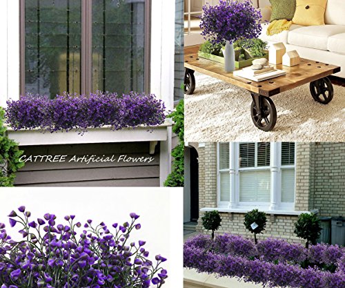 CATTREE Artificial Plants Shrubs Bushes, Plastic Fake Plants Wedding Indoor Outdoor Home Garden Verandah Kitchen Office Table Centerpieces Arrangements Christmas Decoration - Deep Purple 8 pcs - color: Bell Leaves-purple-8 Pcs