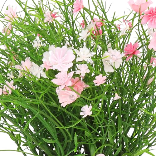 Artificial Babys Breath Potted Fake Plants with Flowers Faux Plants Indoor for Home Office Bookshelf Table Room Decor (Pink) - color: Pink