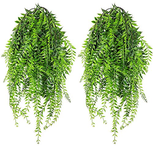 Artificial Hanging Vine, Weeping Willow Plastic Plants Greenery Leaves Fake Plant Faux Ivy Garland UV Resistant for Indoor Outdoor Garden Door Wall Baskets Wedding Party Table Decor Decoration - 6 Pcs - color: Hanging Vine Willow 6pcs