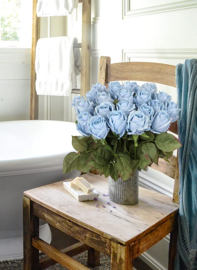 Artificial Realistic Roses Blue Flowers 24" Real Touch Silk Roses Bouquet Long Stems Rose for Flower Arrangement Fake Roses Decor for Home Party Wedding Table Centerpieces Roses Realistic - 5 Pcs - color: Blue