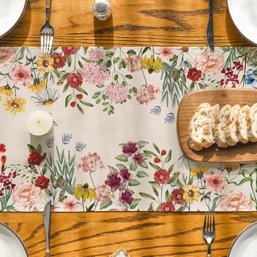 Artoid Mode Plants Floral Butterfly Valentine's Day Table Runner, Anniversary Wedding Kitchen Dining Table Decoration for Home Party Decor 13x72 Inch - size: 13" x 72", Table Runner