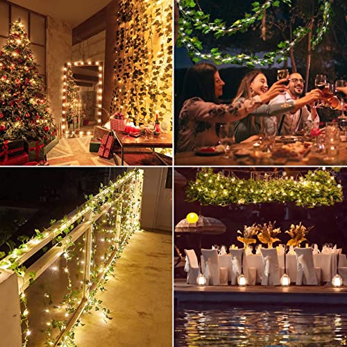168 FT Artificial Ivy Garlands with 400 LED /132FT String Light Fake Vines for Bedroom Decor Ivy Leaves Greenery Faux Hanging Plants Green Flowers Decor for Home Kitchen Garden Office Wedding Wall - size: 24pcs Ivy with 400 LED