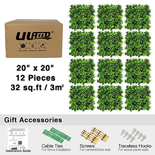 Artificial Grass Wall Panels, 12pcs 20"x20" Plant Wall Mats for Greenery Backdrop, 3 sqms Outdoor Green Hedges for Privacy Screening Fence Covering - color: Green