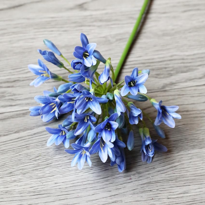 Htmeing 6PCS Artificial Agapanthus Flowers Long Stems Silk Lily Flowers for Home Hotel Flower Arrangement Party Decor (Blue) - color: Blue