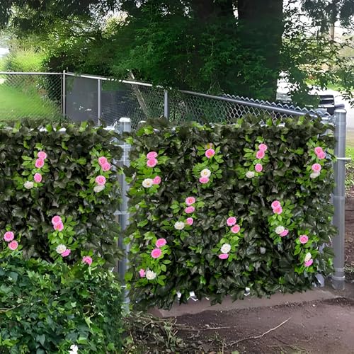 Artificial Expandable Ivy Privacy Fence Screen,Adjustable Size,Dense Leaf Panel,Perfect for Balcony,Garden,Fence Cover and Green Wall Decoration - color: BRANCH-MIXED FLOWER