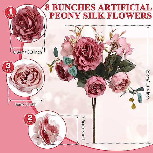 Yunsailing 8 Packs Artificial Peony Flowers Faux Silk Hydrangea Bouquet Vintage Wedding Home Table for Door Decor Reusable Bouquet of Rose Flowers for Valentine Wedding Birthday Party(Dark Pink) - color: Dark Pink, style: Hydrangea