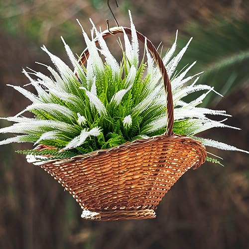 12 Bundles Outdoor Artificial Plants Flowers UV Resistant Fake Grass Plants Tropical Faux Bushes Shrubs for Home Front Porch Outside Planter Garden Landscape Décor - color: White Setaria, size: 12 Pcs