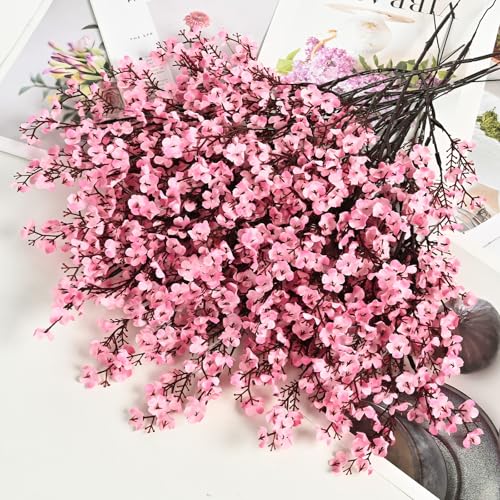 Waipfaru 15Pcs Fake Flowers Babys Breath Silk, Real Touch Pink Artificial Flowers Bulk with Bendable Stems, Pink Faux Flowers Babys Breath for Valentine's Day Spring Wedding Party Decor - color: Pink, size: 15pcs
