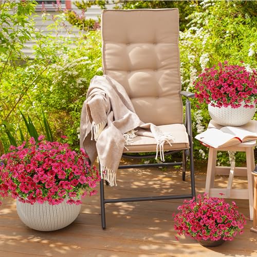 Sggvecsy Artificial Flowers for Outdoors 12 Bundles Realistic Faux Plants UV Resistant Fake Silk Daisy with Eucalyptus for Boxwood Planter Patio Porch Outside Spring Summer Decoration(Rose Red) - color: Rose Red