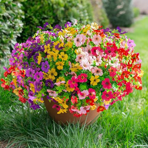 florisso Artificial Flowers for Outdoors Daisy 12 Bundles for Home Decoration, Faux Flower Fake Plants Outside Decoration with Eucalyptus UV Resistant for Planter Porch Patio Yard Garden Colorful - color: 6 Multicolor