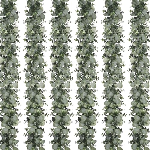 Dolicer 6 Packs 6FT Artificial Eucalyptus Garland, Faux Greenery Garland Hanging Fake Silver Dollar Eucalyptus Leaves Vines for Wedding Backdrop Arch Table Wall Party Home Decor - color: Grey Green, size: 6 Packs