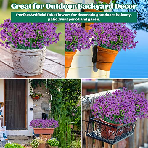 Lnoicy 12 Pcs Artificial Flowers for Outdoor,Plastic Flowers Decoration, UV Resistant Faux Flowers Shrubs, Artificial Plants for Indoor Outside Garden Home Wedding Farmhouse（Purple） - color: Purple, size: 12