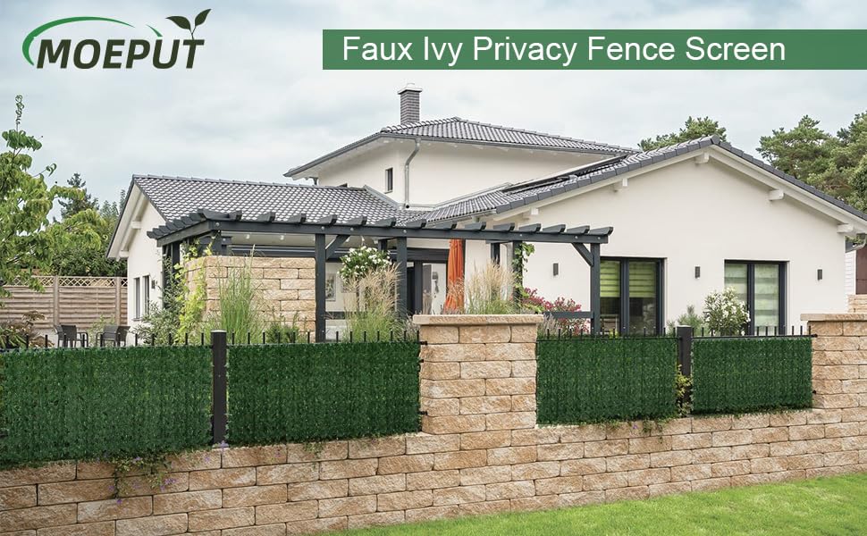 Faux Ivy Privacy Fence Screen 48PCS 20 x 20 Inch Artificial Faux Ivy Hedge Expandable Faux Privacy Fence with 100 pcs Zip Ties Decoration for Wall Screen, Outdoor Garden Wedding(472.5x40 inches) - size: 480x40 inches