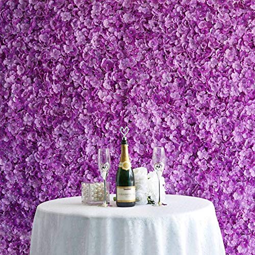 Artificial Flower Wall Panels 4 Pack of 11 Sq ft Flower Wall Mat Silk Hydrangea Flower Panels for Backdrop Wedding Wall Decoration - UV Protected (Purple) - color: Purple