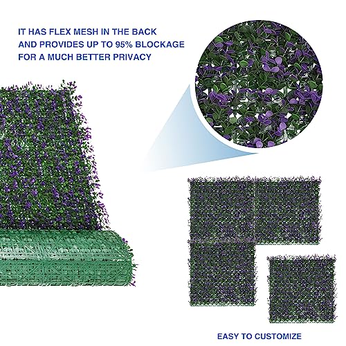 E&K 6Pcs 20" x 20" Artificial Grass Wall Panels, Faux Boxwood Greenery Backdrop Decor, UV Protected Privacy Hedge Screen for Indoor Outdoor (Purple Buxus with Back) - color: Purple Buxus with Back