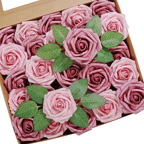50pcs Artificial Flower，Real Touch Foam Roses w/Stem DIY for Wedding Bouquet Centerpieces Party Shower Home Decor-Shabby Rose Pink - color: Shabby Rose Pink