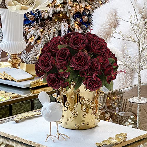 Artificial Peonies Silk Flowers, Burgundy Faux Peony Bouquet 4 Bundles Florals Arrangements for Farmhouse Home Boho Wedding Table Centerpiece, Fake Plastic Flowers Bulk for Vase Decoration (Burgundy) - color: Burgundy, size: 4PCS