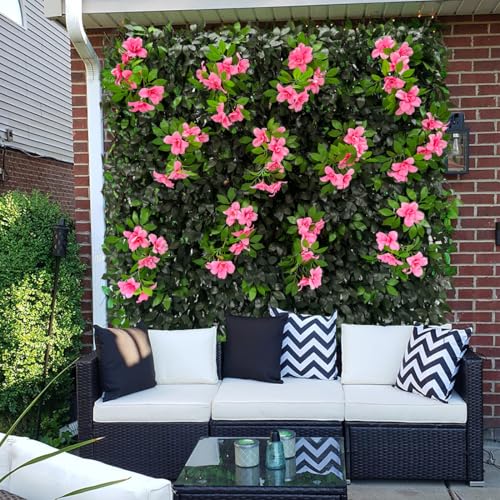 Sumery Expandable Fence Privacy Screen for Balcony Patio Outdoor,Decorative Faux Ivy Fencing Panel,Artificial Hedges (Single Sided Leaves) (1, Branches -Pink Fowers) - color: Branches -Pink Fowers