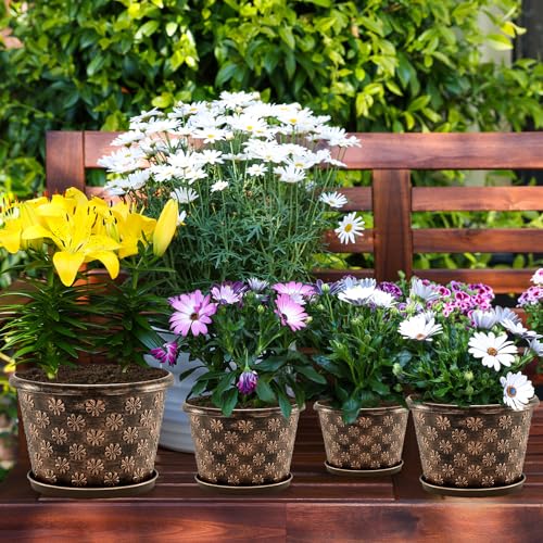 16 Inch Planter Pots for Plants, Plastic Large Flower Pots Indoor Outdoor, 4 Pack Resin Plant Pot with Drainage & Saucer, Retro Decorative Garden Pot with Removable Trays for House - color: 16 Inch