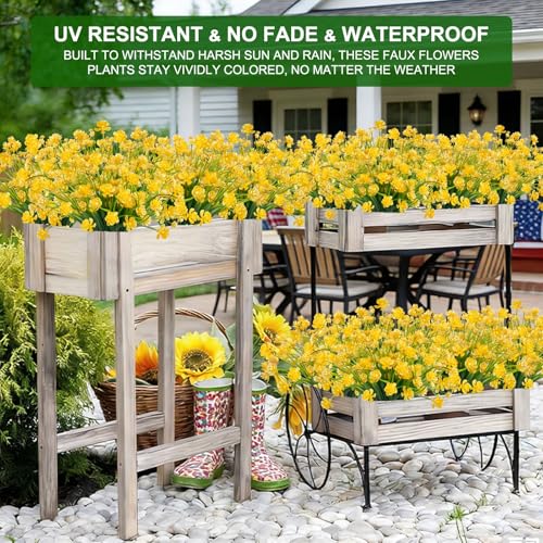 TURNMEON 20 Bundles Artificial Flowers for Outdoors, Summer Spring Grass Camellia Fake Flowers Plastic Plants,UV Resistant No Fade Faux Greenery for Gardens Porch Yards Cemetery Decor 500 Head(Yellow) - color: Yellow, size: 20 Bundles