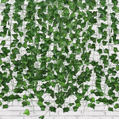 RECUTMS Fake Vines for Room Decor 86 FT Artificial Ivy Garland Hanging Plants Faux Greenery Leaves Bedroom Decor Aesthetic for Wall Wedding Party Home Garden Office Patio Outdoor Decoration(12 Pack) - color: Green
