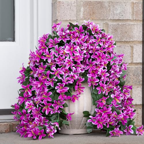 Ivydale Artificial Lily Flowers for Outdoors Fake Hanging Flower Vines for Outside Decoration, UV Resistant 2PCS Faux Plants for Patio Porch Balcony Garden Yard, Fuchsia - color: Fuchsia