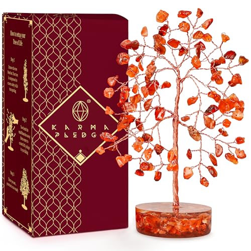 Carnelian Crystal Tree of Life Birthday Gifts for Women, Men, Friends, Handmade Chakra Healing Crystals Tree for Home Office Decor, Positivity, Good Luck, Money, Unique Gifts for Her Mom, Sister, Dad - color: Orgone Base Carnelian Crystal Tree