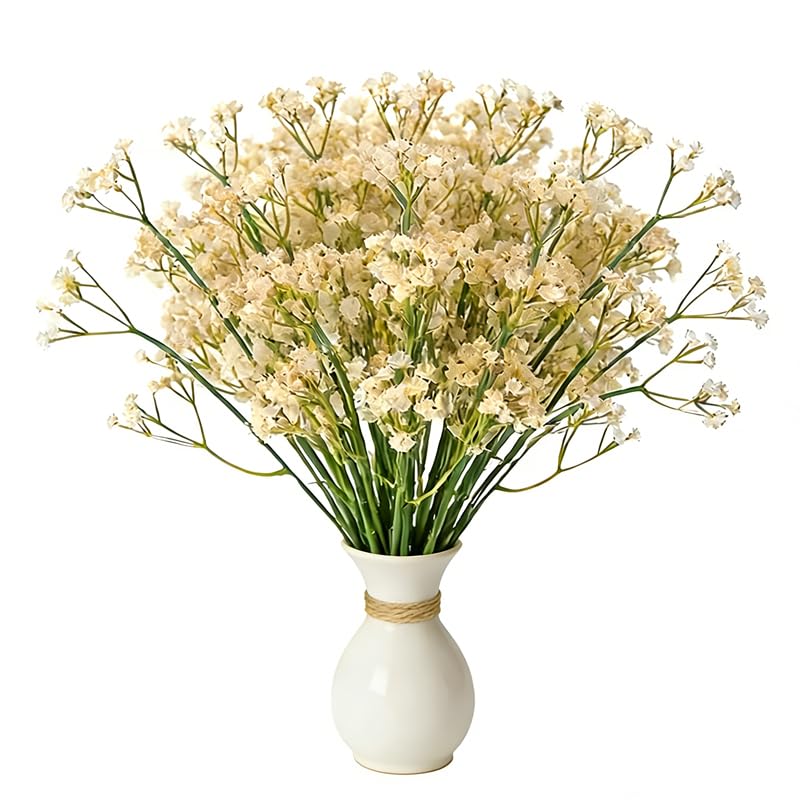 10 Pcs Babys Breath Champagne Artificial Flowers, Real Touch Gypsophila Fake Flowers for Wedding, Home Decor, Vase Filler, Table Centerpieces, Party Decorations - color: 10pcs Champagne