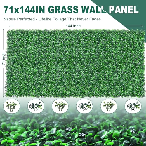 Yangrass Boxwood Roll Panels with Flowers, 71"x144" (72 sqft) Artificial Ivy Privacy Fence Screen, UV-Anti Faux Boxwood Roll Grass Wall Panels for Patio Garden Balcony Decor - size: 71x144inches