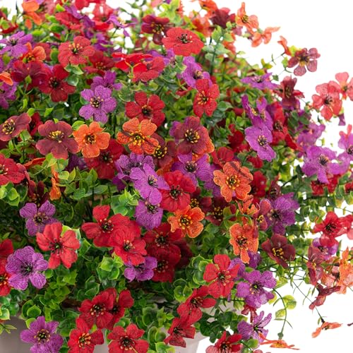 INXUGAO Artificial Fake Flowers Plants for Outdoor Spring Summer Decor, 12 Bundles Faux Silk Flowers for Outdoor Outside Planter Colorful Daisy UV Resistant Look Real for Front Door Porch Patio Yard - color: A-red Purple Orange Brown