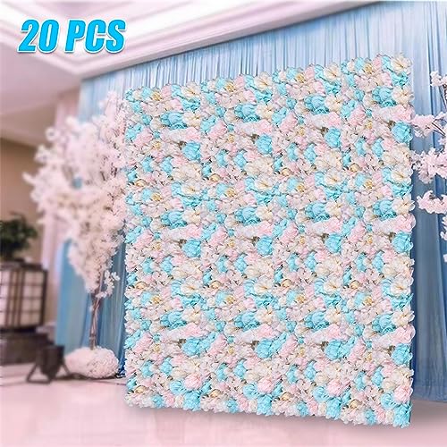 12 Pcs Artificial Flowers Decoration, Floral Background Walls Artificial Flowers Wall Panels, 23.62" X 15.74" Silk Rose Rayon Flower Wall Mat Backdrop for Wedding Party Event Decor - color: Blue