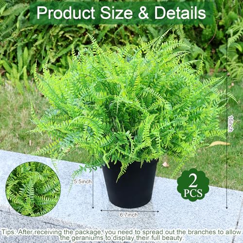 Set of 2 Large Potted Plants Artificial Ferns for Outdoor - Already Assembly Faux Ferns in Pots UV Resistant Realistic Fake Greenery Potted for Outdoor Home Office Patios Porches Yards Decor - color: Fern