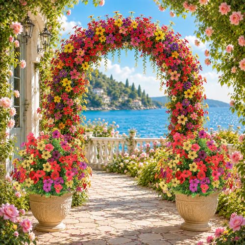 Artificial Topiary Ball Trees with Ground Spikes UV Resistant Faux Greenery Shrubs Fake Shrubs for Outdoors Realistic Faux Plants Bushes for Garden Porch Yard Patio Decor (Multicolor) - color: Multi Color Flower