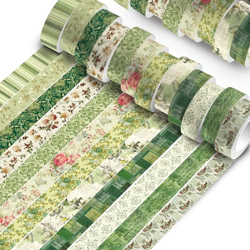 12 Rolls William Morris Floral Washi Tape Set, Retro Garden Damask Butterfly Patchwork Stripe Pattern Decorative Masking Tapes for DIY Art Craft,Scrapbook,Journaling,Planner,Gift Wrapping,Card Making